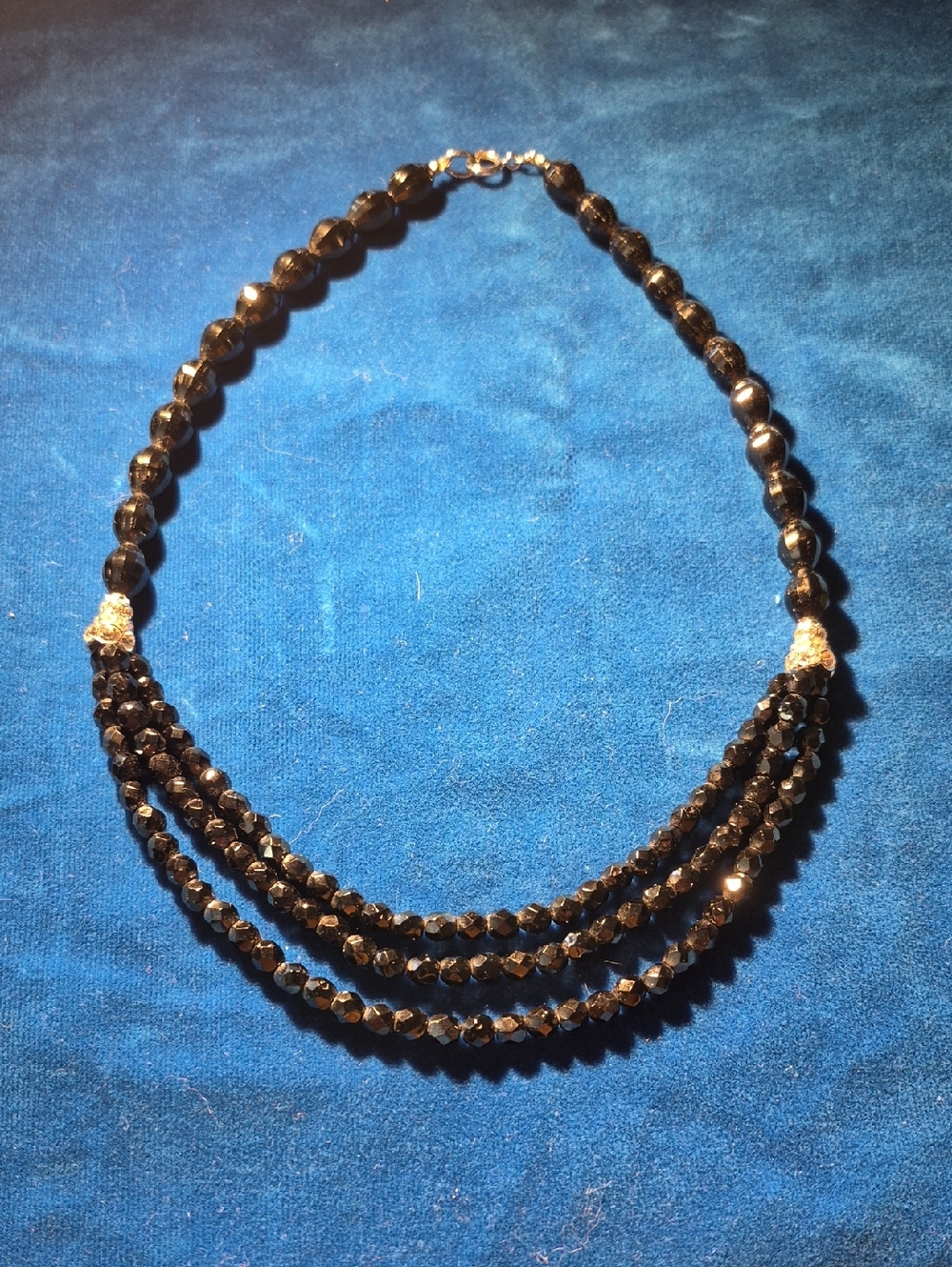 Black Faceted Triple-Strand Glass Beaded Necklace